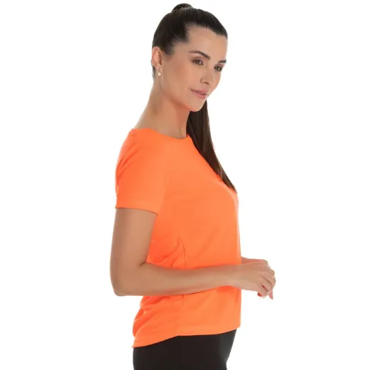 Camiseta Feminina Dry Fit Laranja Fluorescente Proteção UV 30+