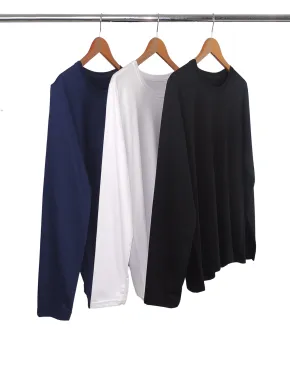 Kit 3 Camisetas Masculinas Manga Longa de Algodão Penteado