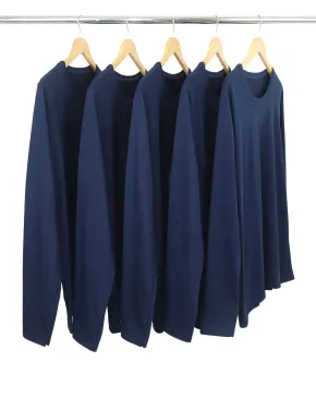 KIT 5 Camisetas Manga Longa de Algodão Premium Azul Marinho
