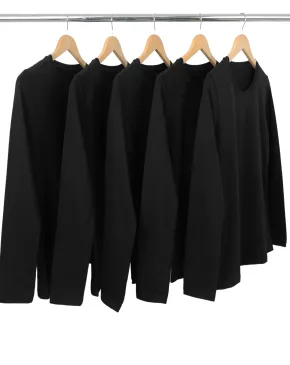 Kit 5 Camisetas Femininas Manga Longa de Algodão Premium Preta