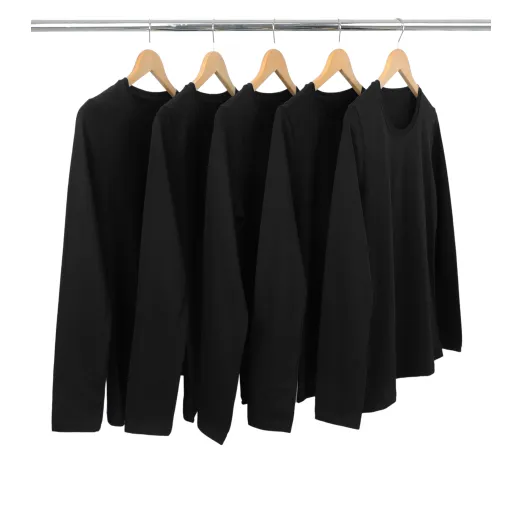 Kit 5 Camisetas Femininas Manga Longa de Algodão Premium Preta