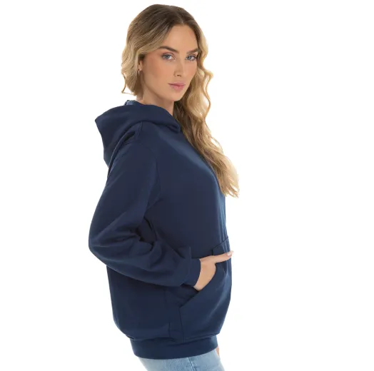 Moletom Canguru com Capuz Feminino Azul Marinho