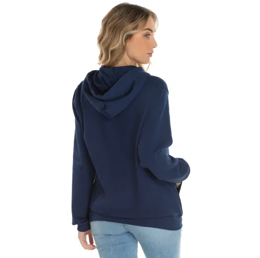 Moletom Canguru com Capuz Feminino Azul Marinho