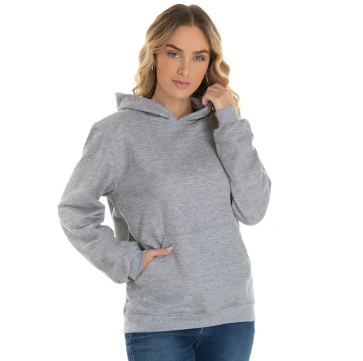 Kit 3 Moletons Canguru com Capuz Feminino Cinza Mescla