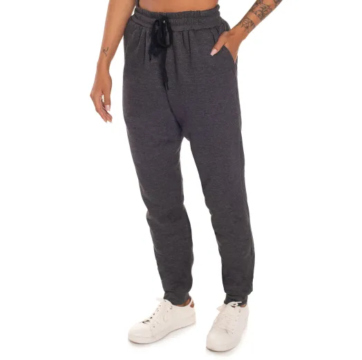 Calça Feminina de Moletom Preto Mescla
