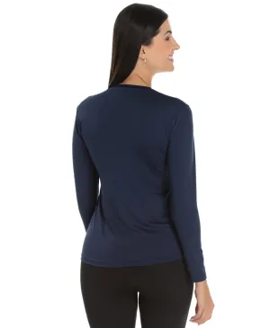 Kit 3 Camisetas Segunda Pele Manga Longa Feminina Azul Marinho UV 50+
