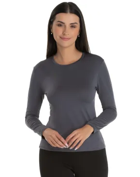 Camiseta Segunda Pele Manga Longa Feminina Cinza Chumbo UV 50+