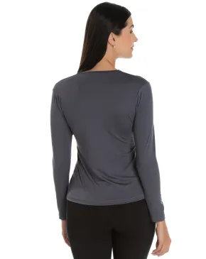 Camiseta Segunda Pele Manga Longa Feminina Cinza Chumbo UV 50+