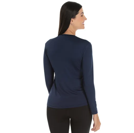 Camiseta Segunda Pele Manga Longa Feminina Azul Marinho UV 50+