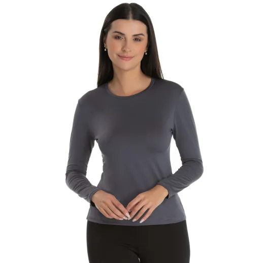 Camiseta Segunda Pele Manga Longa Feminina Cinza Chumbo UV 50+