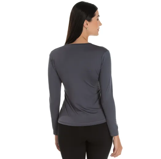 Camiseta Segunda Pele Manga Longa Feminina Cinza Chumbo UV 50+