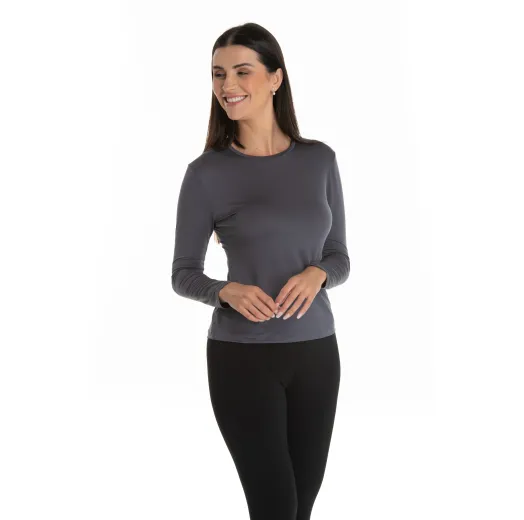 Camiseta Segunda Pele Manga Longa Feminina Cinza Chumbo UV 50+