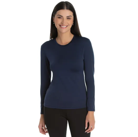 Camiseta Segunda Pele Manga Longa Feminina Azul Marinho UV 50+
