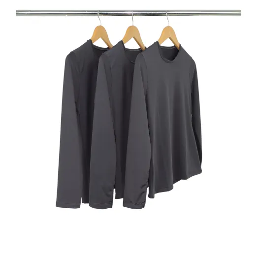 Kit 3 Camisetas Segunda Pele Manga Longa Feminina Cinza Chumbo UV 50+