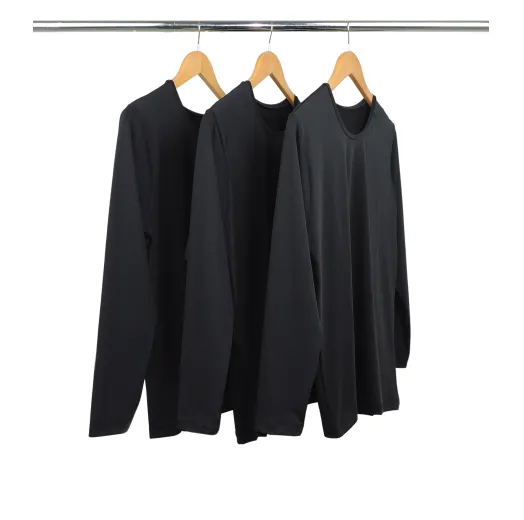 Kit 3 Camisetas Segunda Pele Manga Longa Feminina Preta UV 50+