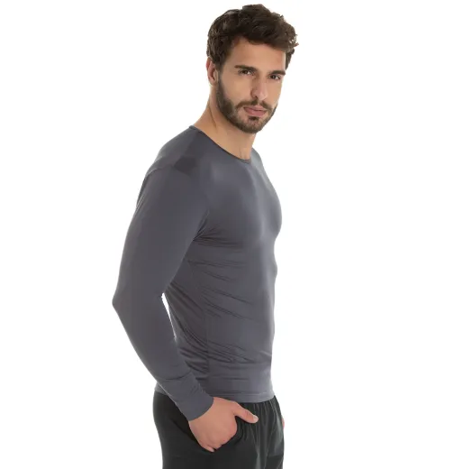Camiseta Segunda Pele Manga Longa Masculina Cinza Chumbo UV 50+