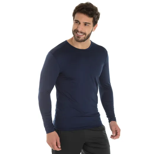 Kit 3 Camisetas Segunda Pele Manga Longa Masculina Azul Marinho UV 50+