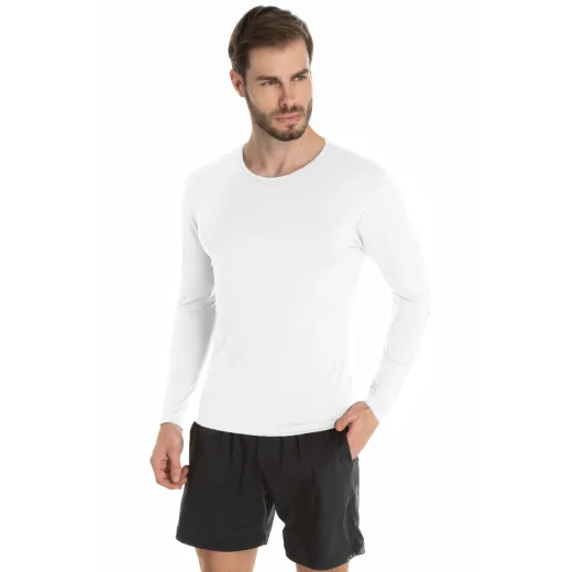 Camiseta Segunda Pele Manga Longa Masculina Branca UV 50+