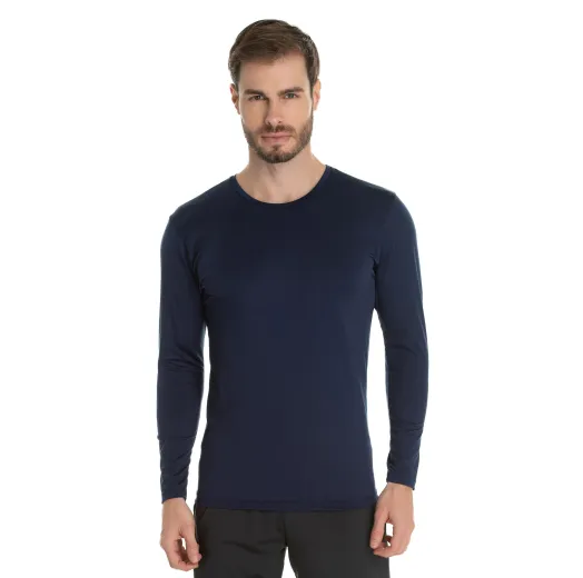 Kit 3 Camisetas Segunda Pele Manga Longa Masculina Azul Marinho UV 50+