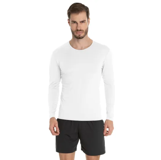 Camiseta Segunda Pele Manga Longa Masculina Branca UV 50+