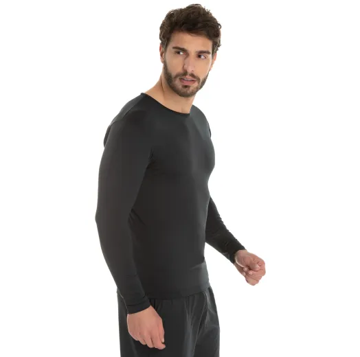 Camiseta Segunda Pele Manga Longa Masculina Preta UV 50+