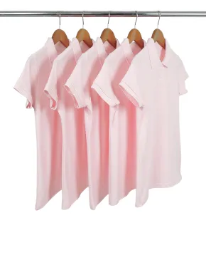 KIT 5 Camisas Polo Piquet Feminina Rosa Claro