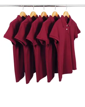 KIT 5 Camisas Polo Piquet Feminina Bordô
