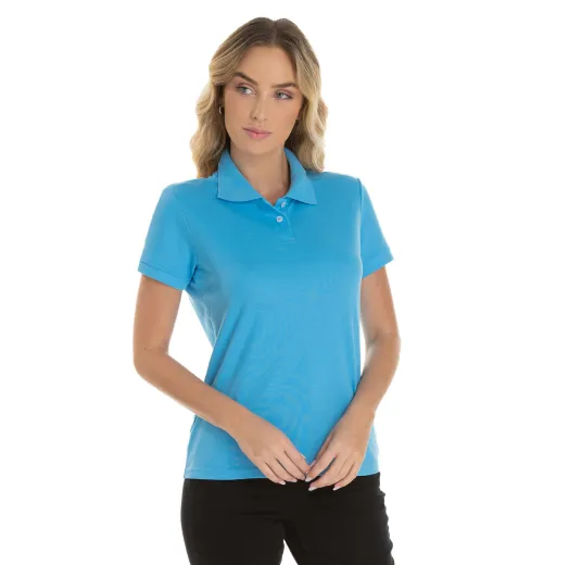 KIT 5 Camisas Polo Piquet Feminina Azul Clara