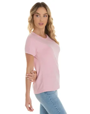 Camiseta Feminina Comfort Mescla Rosa Claro