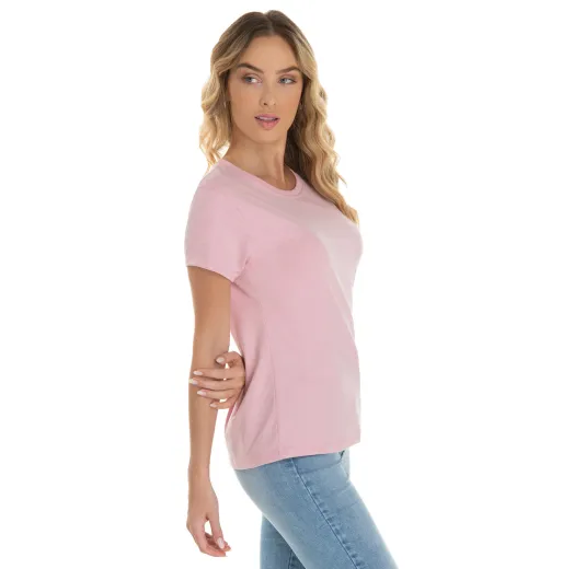 Camiseta Feminina Comfort Mescla Rosa Claro