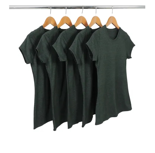 Kit 5 Camisetas Femininas Comfort Mescla Verde Oliva