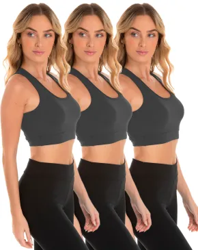 Kit 3 Tops Nadador Fitness Feminino Cinza Chumbo