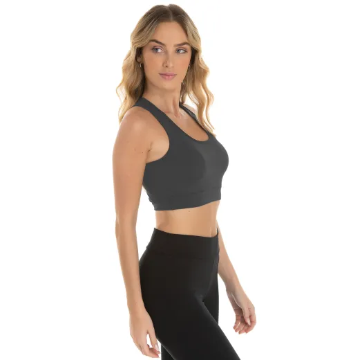 Kit 3 Tops Nadador Fitness Feminino Cinza Chumbo