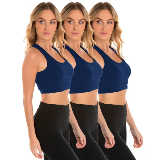Kit 3 Tops Nadador Fitness Feminino Azul Marinho 