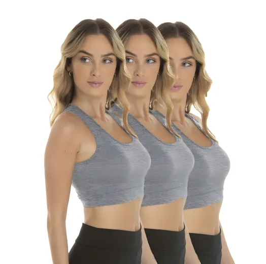 Kit 3 Tops Nadador Fitness Feminino Mescla