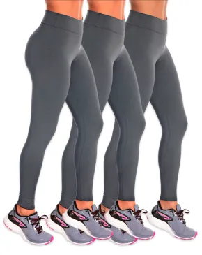 Kit 3 Calças Leggings Fitness Feminina Cinza Chumbo