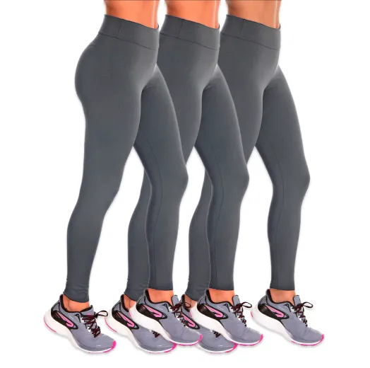 Kit 3 Calças Leggings Fitness Feminina Cinza Chumbo