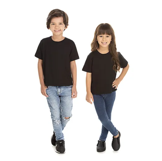 Kit 5 Camisetas Infantil de Algodão Penteado Preta