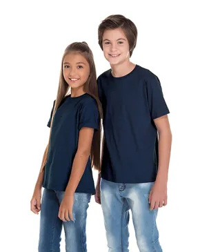 Kit 5 Camisetas Juvenil de Algodão Penteado Azul Marinho