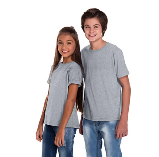 Camiseta Juvenil de Algodão Penteado Cinza Mescla