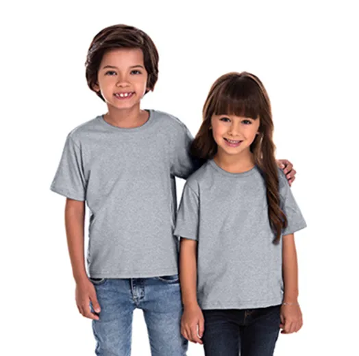 Camiseta Infantil de Algodão Penteado Cinza Mescla