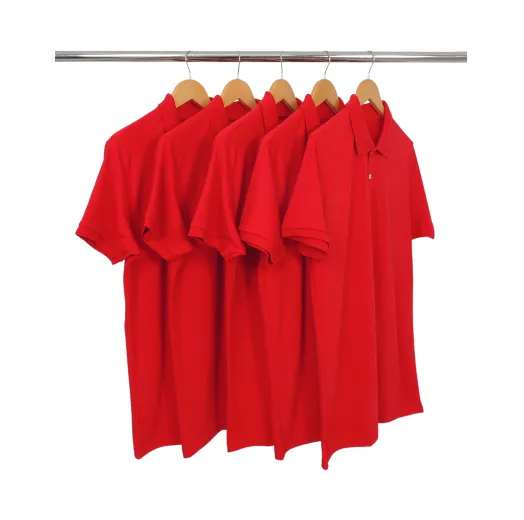 KIT 5 Camisas Polo Piquet Masculina Vermelha