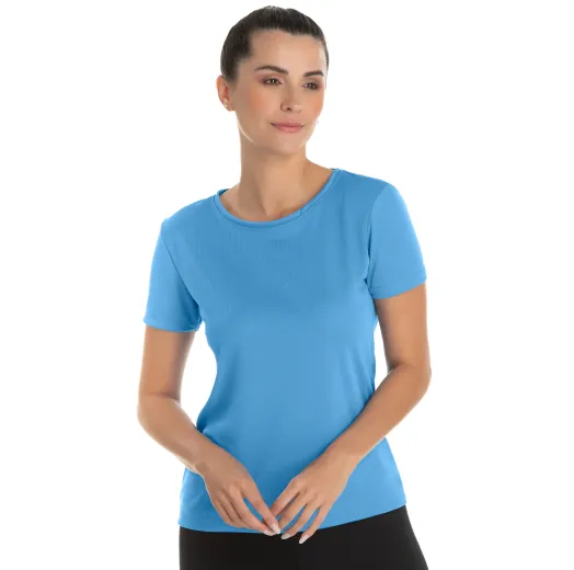 Camiseta Feminina Dry Fit Azul Claro Proteção UV 30+