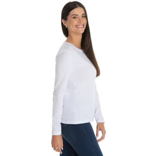 Camiseta Feminina Manga Longa de Algodão Premium Branca